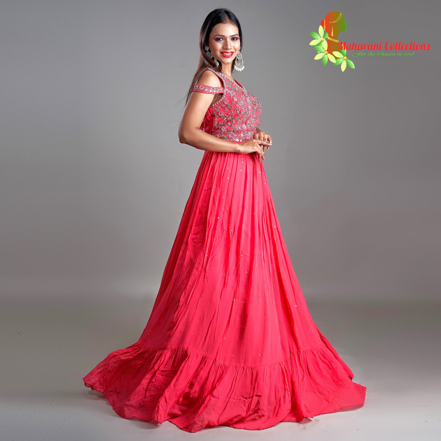 Maharani's Designer Ball (Princess) Gown - Pink/Peach with Zari, Pearl & Sequins Work