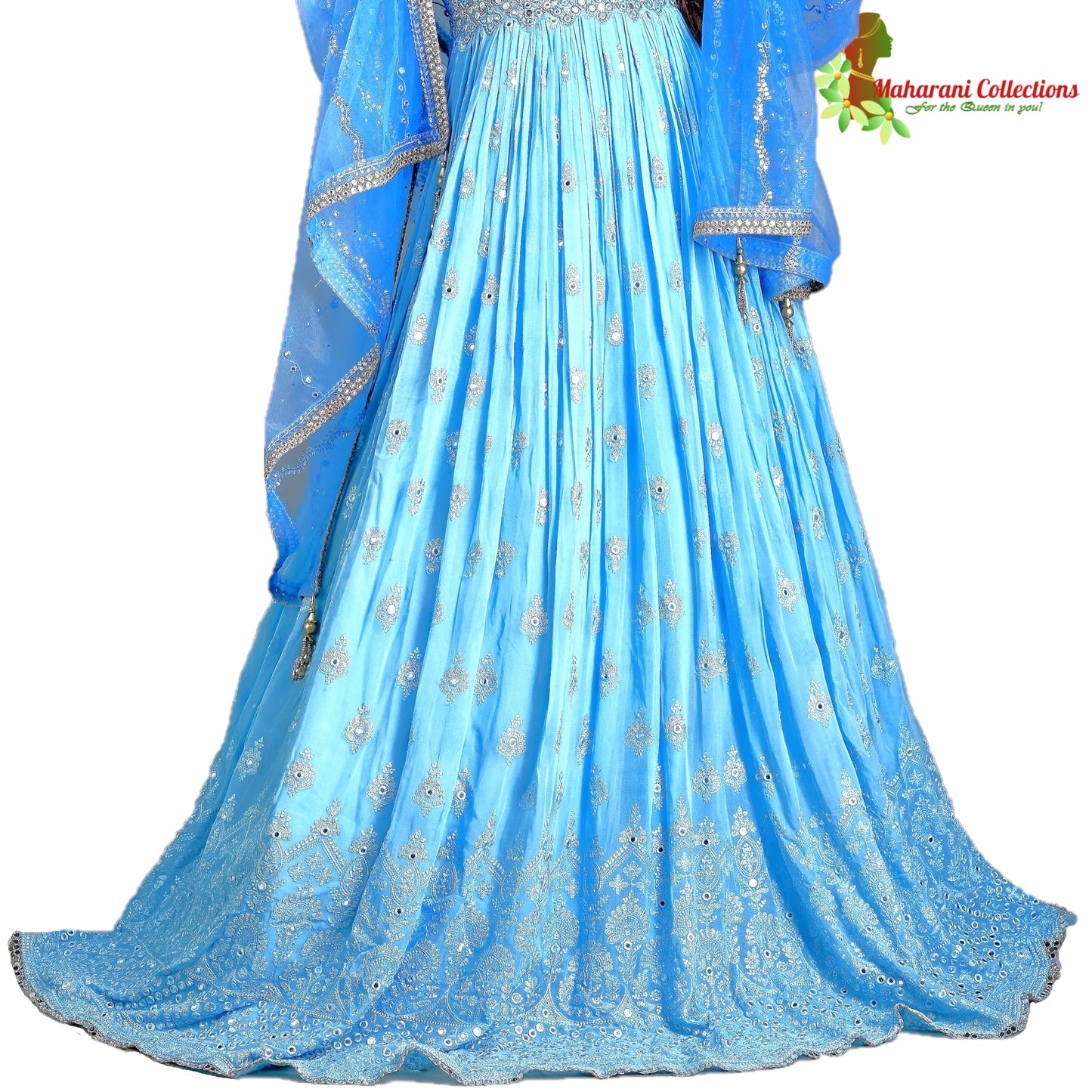 Maharani's Designer Ball (Princess) Gown - Sky Blue with Thread, Mirror & Sequins Work