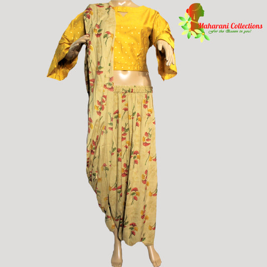 Maharani's Soft Cotton Stitched Dhoti-Top - Mustard Yellow (L)