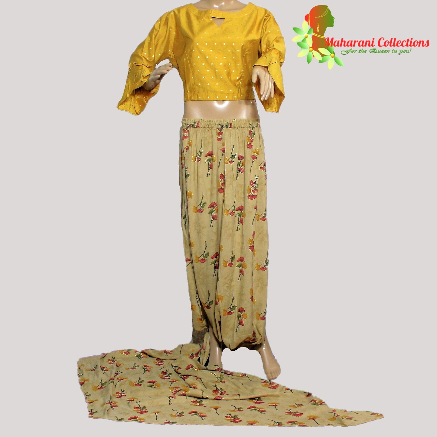 Maharani's Soft Cotton Stitched Dhoti-Top - Mustard Yellow (L)