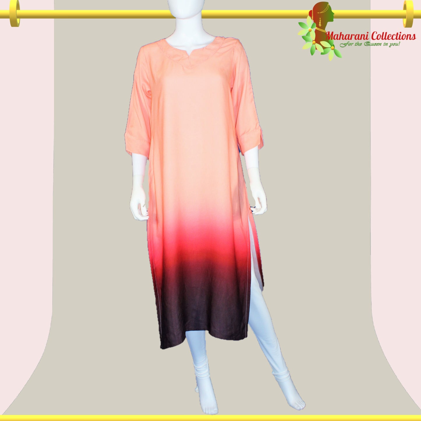 Maharani's Soft Cotton Long Dress - Pink, Red and Brown (M)
