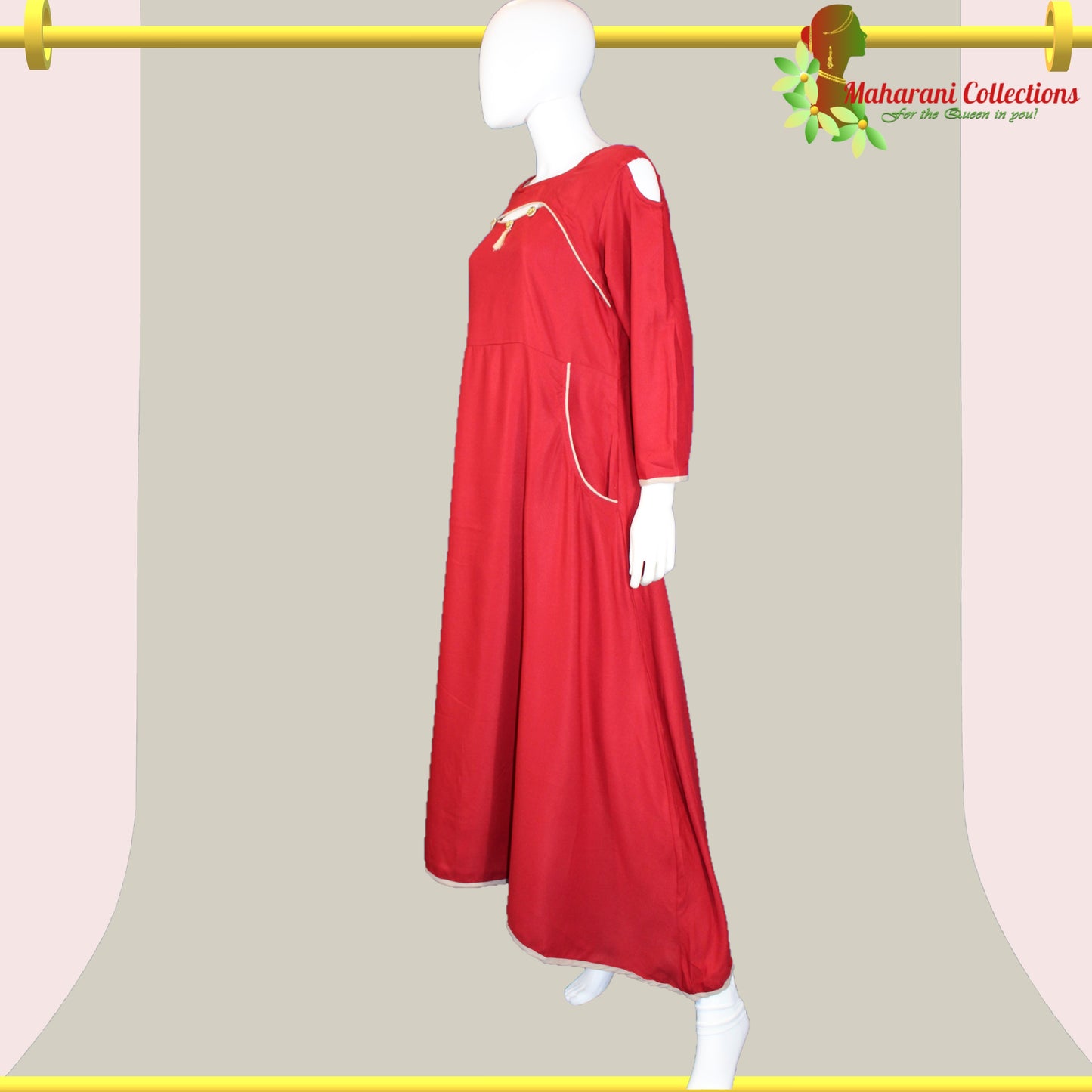 Maharani's Satin Silk Long Dress - Red (L)