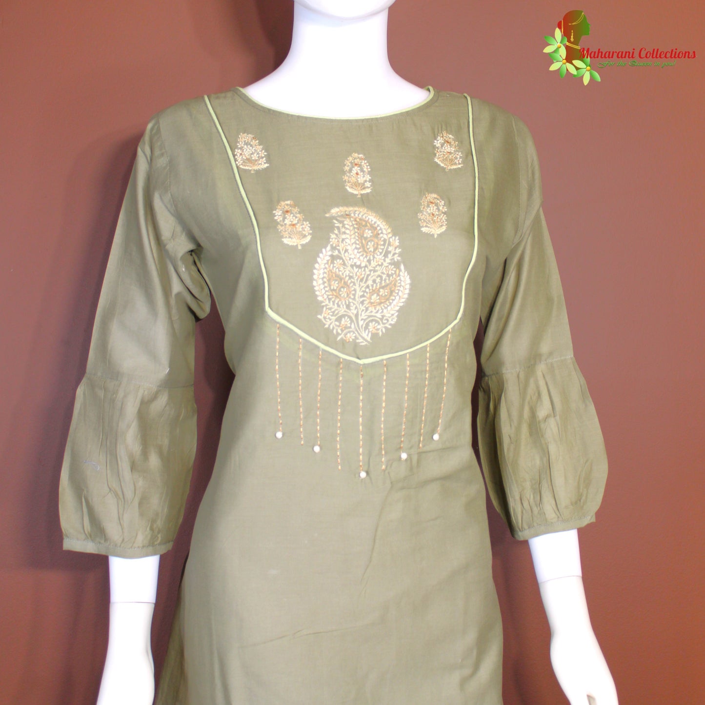 Maharani's Long Dress - Soft Cotton - Olive Green (M)