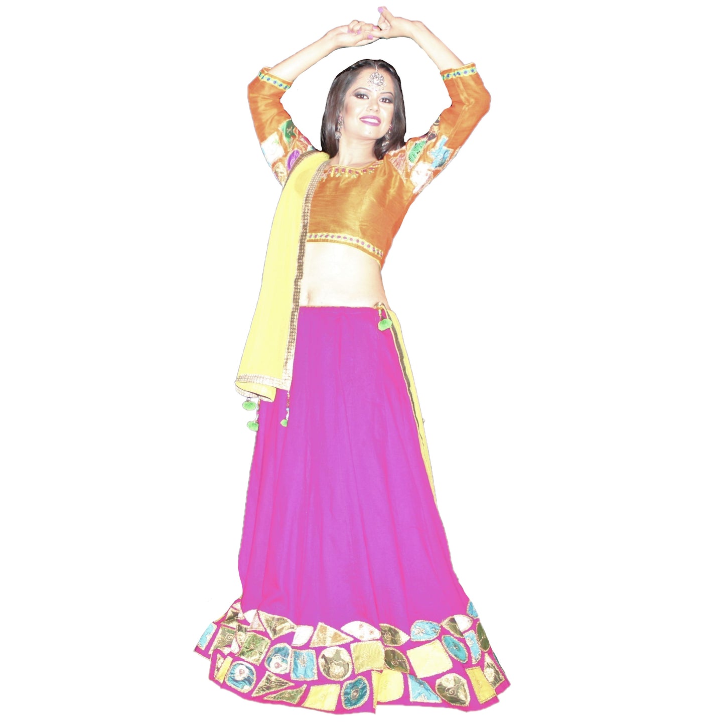 Maharani's Festive Chania Choli with Dupatta - Magenta/Orange (M)