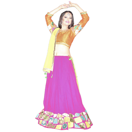 Maharani's Festive Chania Choli with Dupatta - Magenta/Orange (M)