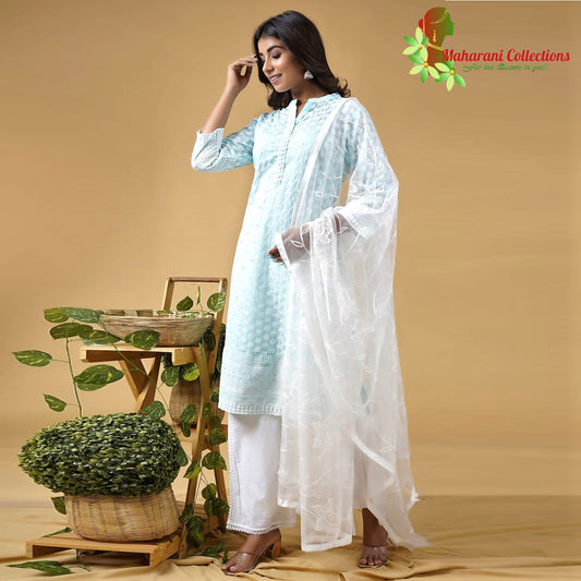 Maharani's Sharara Suit - Sky Blue (L) - Pure Cotton