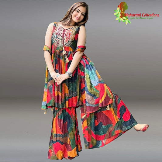 Maharani's Sharara Suit - Multicolor (M) - Pure Soft Muslin