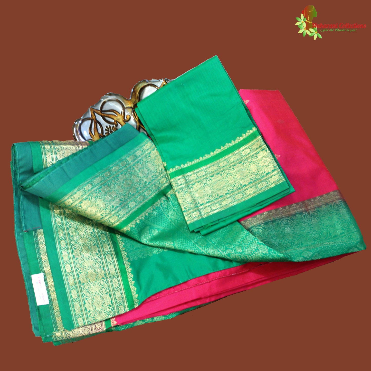 Maharani's Pure Banarasi Silk Saree - Deep Pink (with stitched Petticoat)