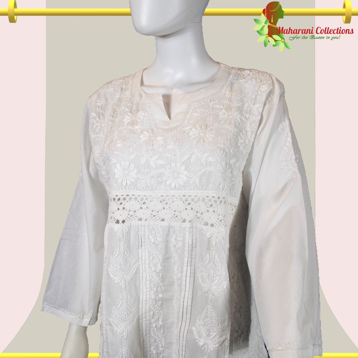 Pure Cotton Lucknowi Top - White (M)