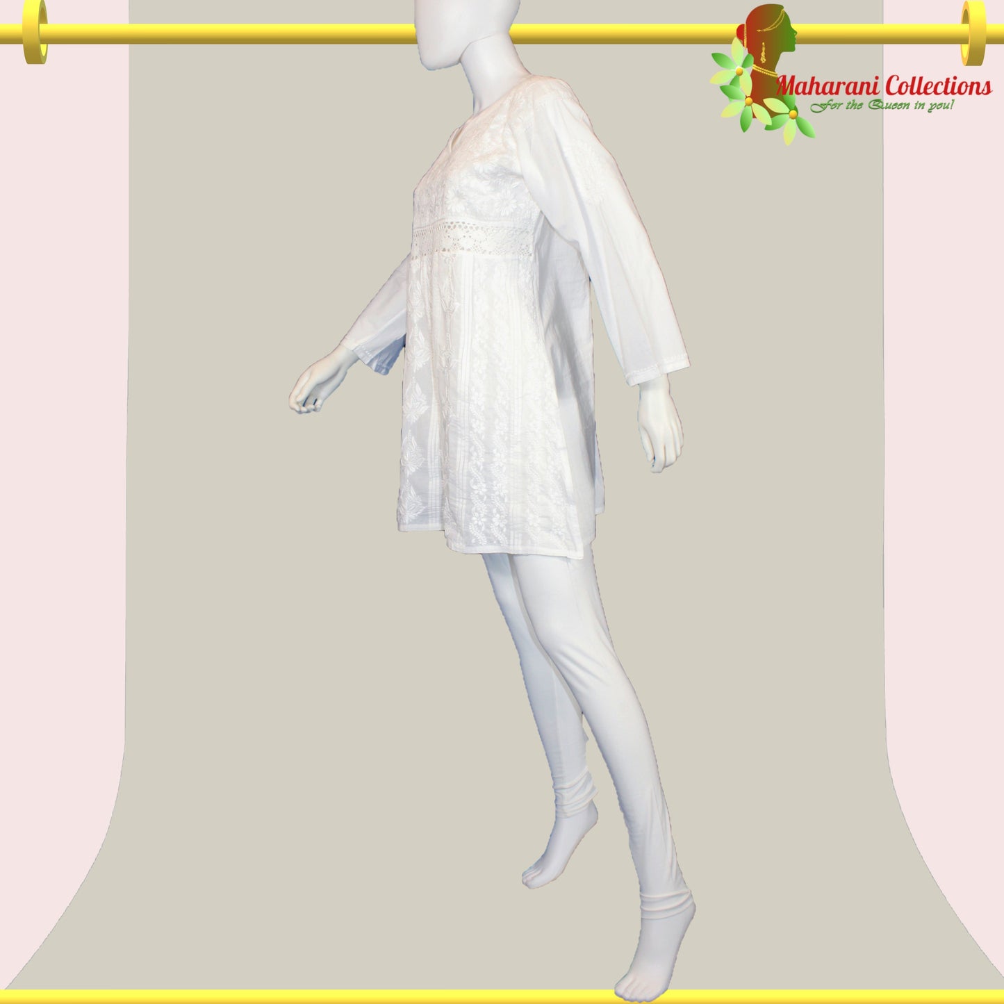 Pure Cotton Lucknowi Top - White (M)