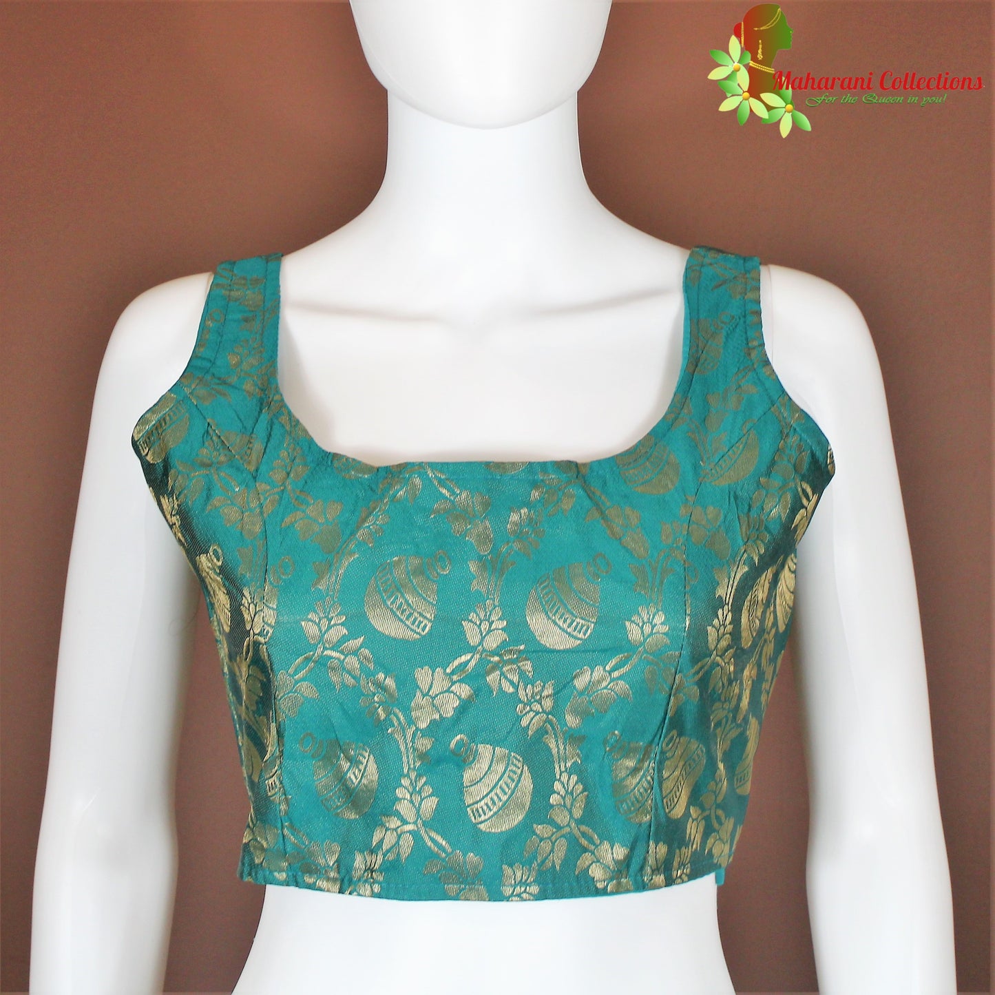 Maharani's Linen Silk Banarasi Brocade Blouse - Sea Green