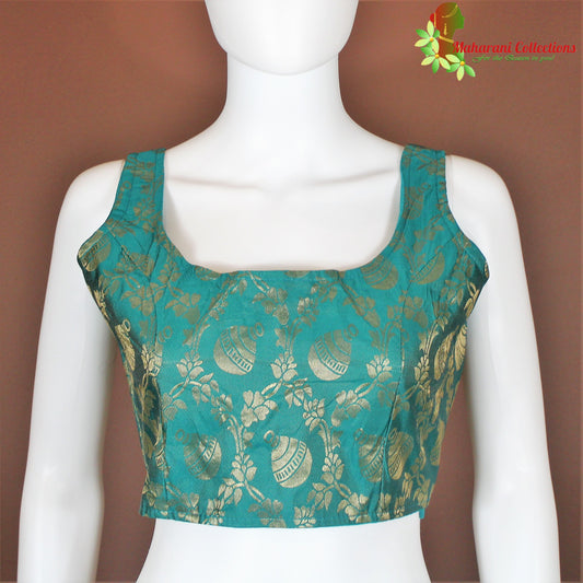 Maharani's Linen Silk Banarasi Brocade Blouse - Sea Green