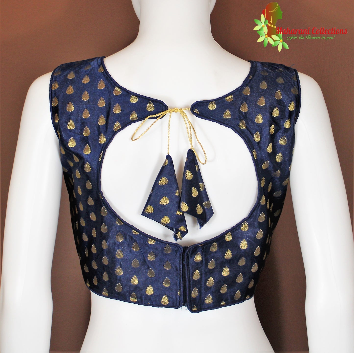 Maharani's Banarasi Silk Blouse with Golden Boota - Navy Blue