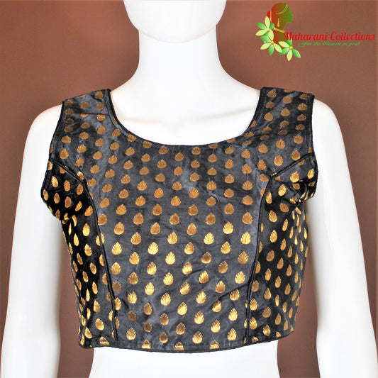 Maharani's Banarasi Silk Blouse with Golden Boota - Black