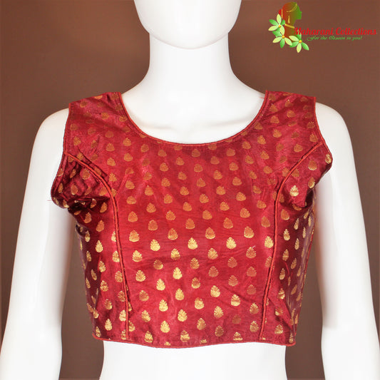 Maharani's Banarasi Silk Blouse with Golden Boota - Maroon