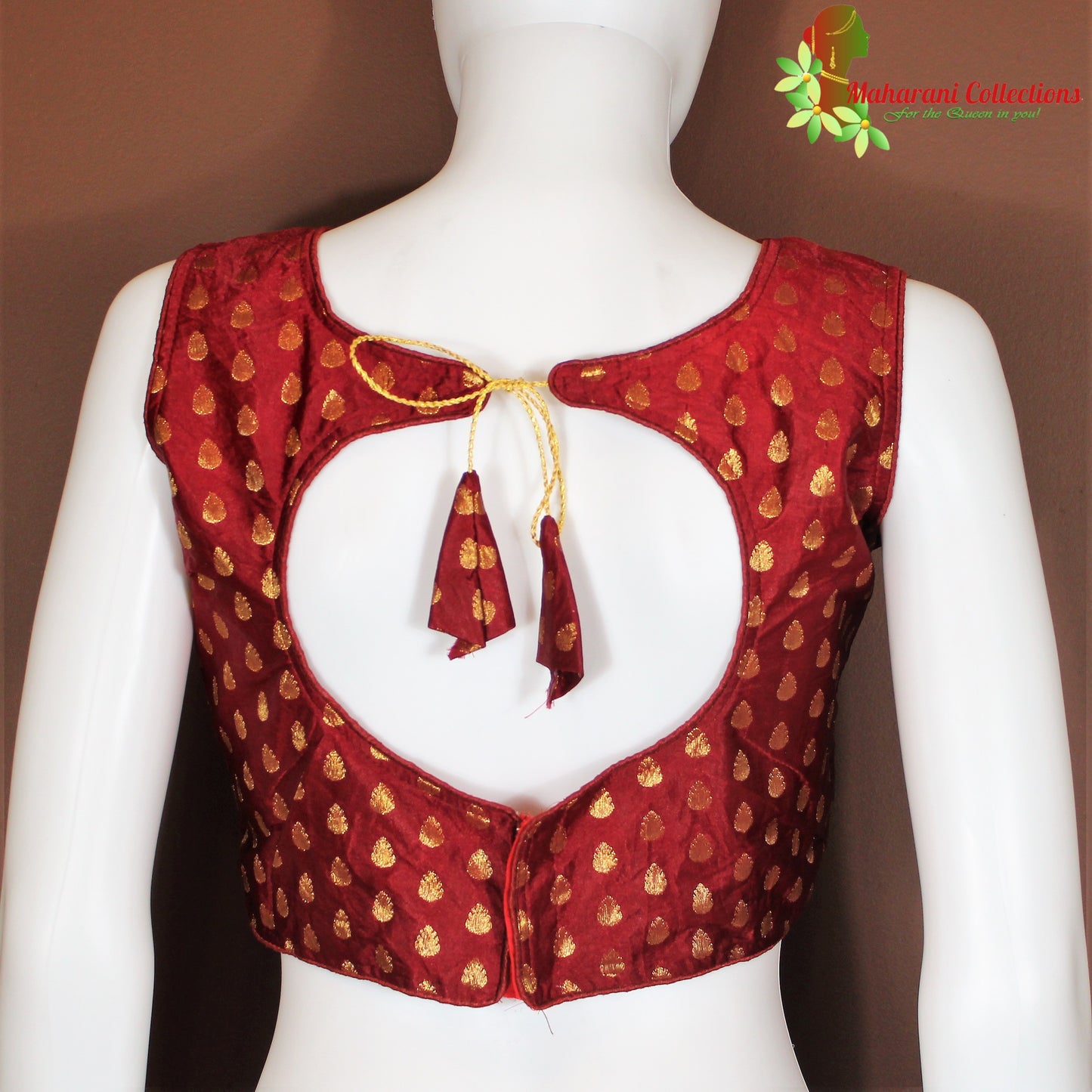 Maharani's Banarasi Silk Blouse with Golden Boota - Maroon