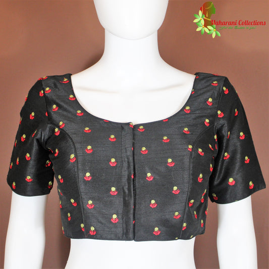 Maharani's Linen Silk Designer Blouse - Black