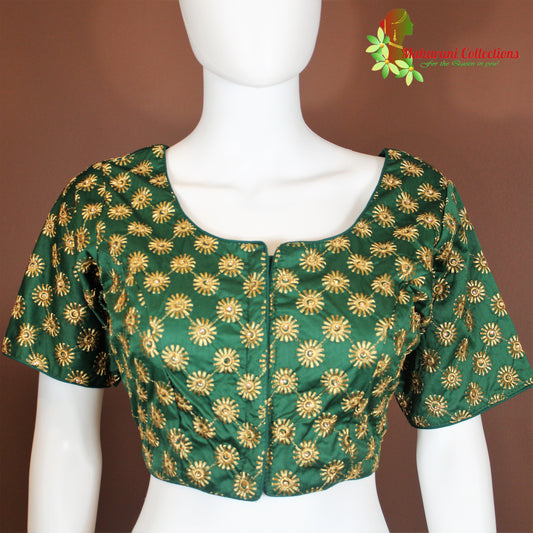 Maharani's Banarasi Silk Golden Zari Blouse - Green
