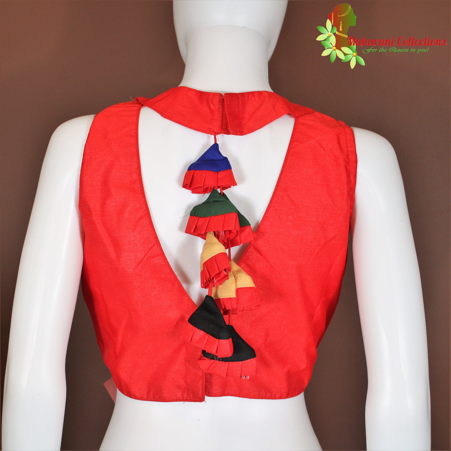 Maharani's Linen Silk Designer Blouse - Red