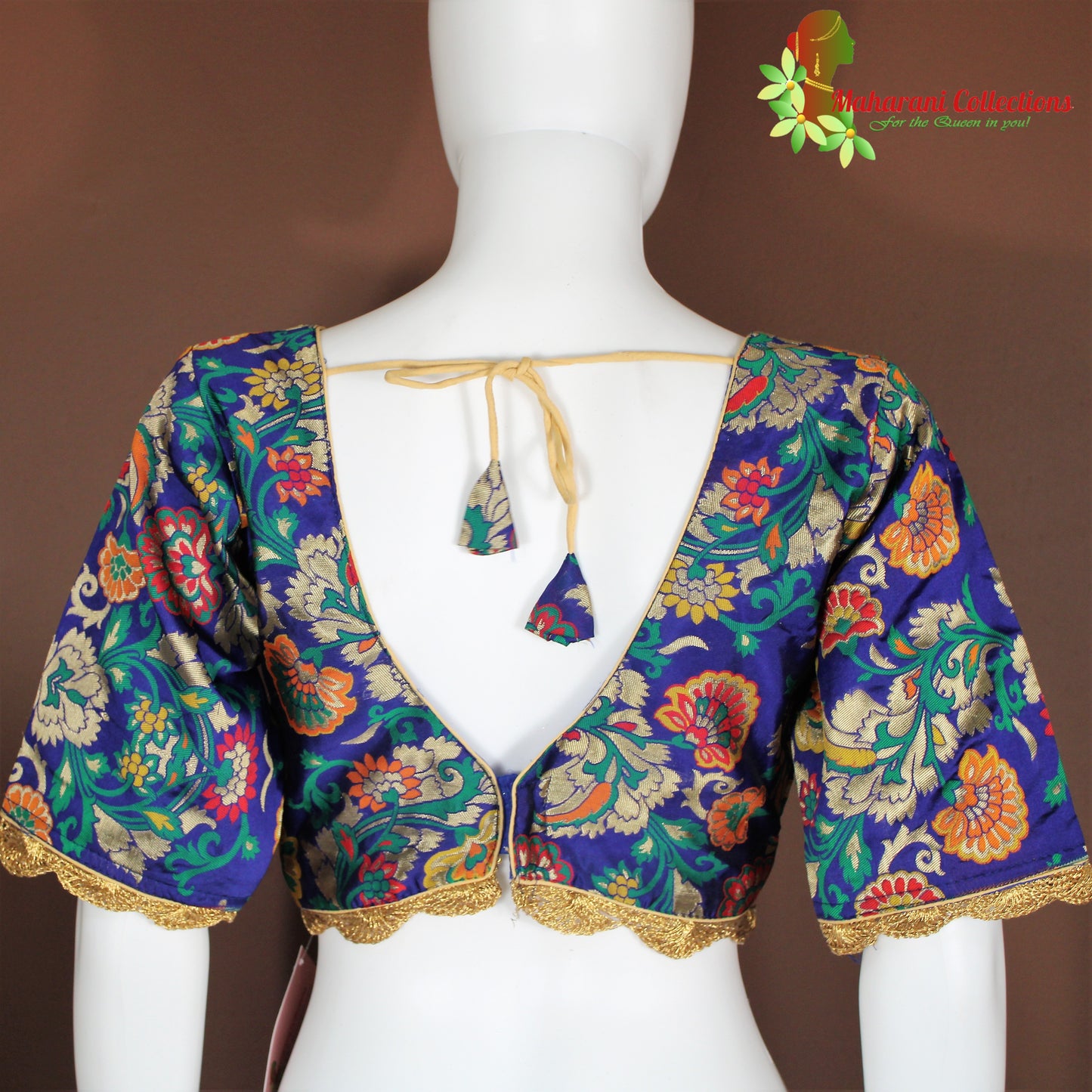 Maharani's Banarasi Silk Brocade Blouse - Floral Blue