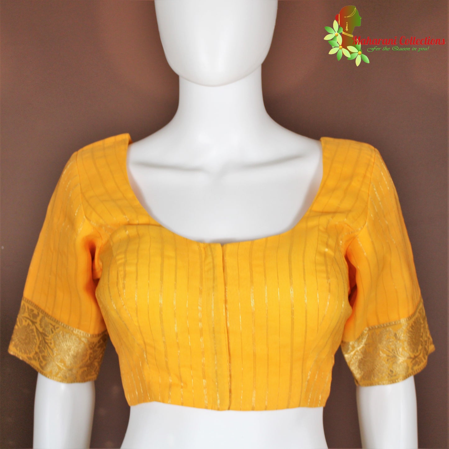 Maharani's Pure Banarasi Khaddi Georgette Saree - Yellow (with Stitched Blouse and Petticoat)