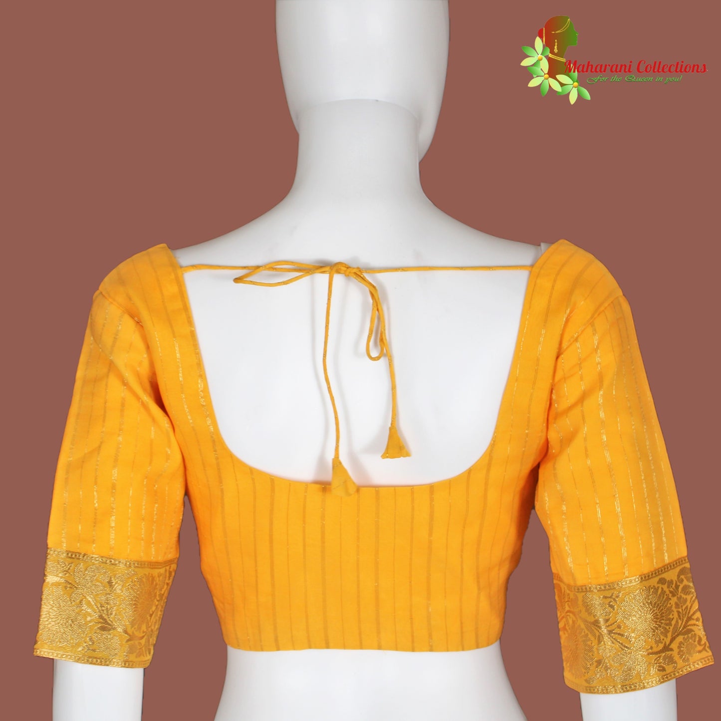 Maharani's Pure Banarasi Khaddi Georgette Saree - Yellow (with Stitched Blouse and Petticoat)