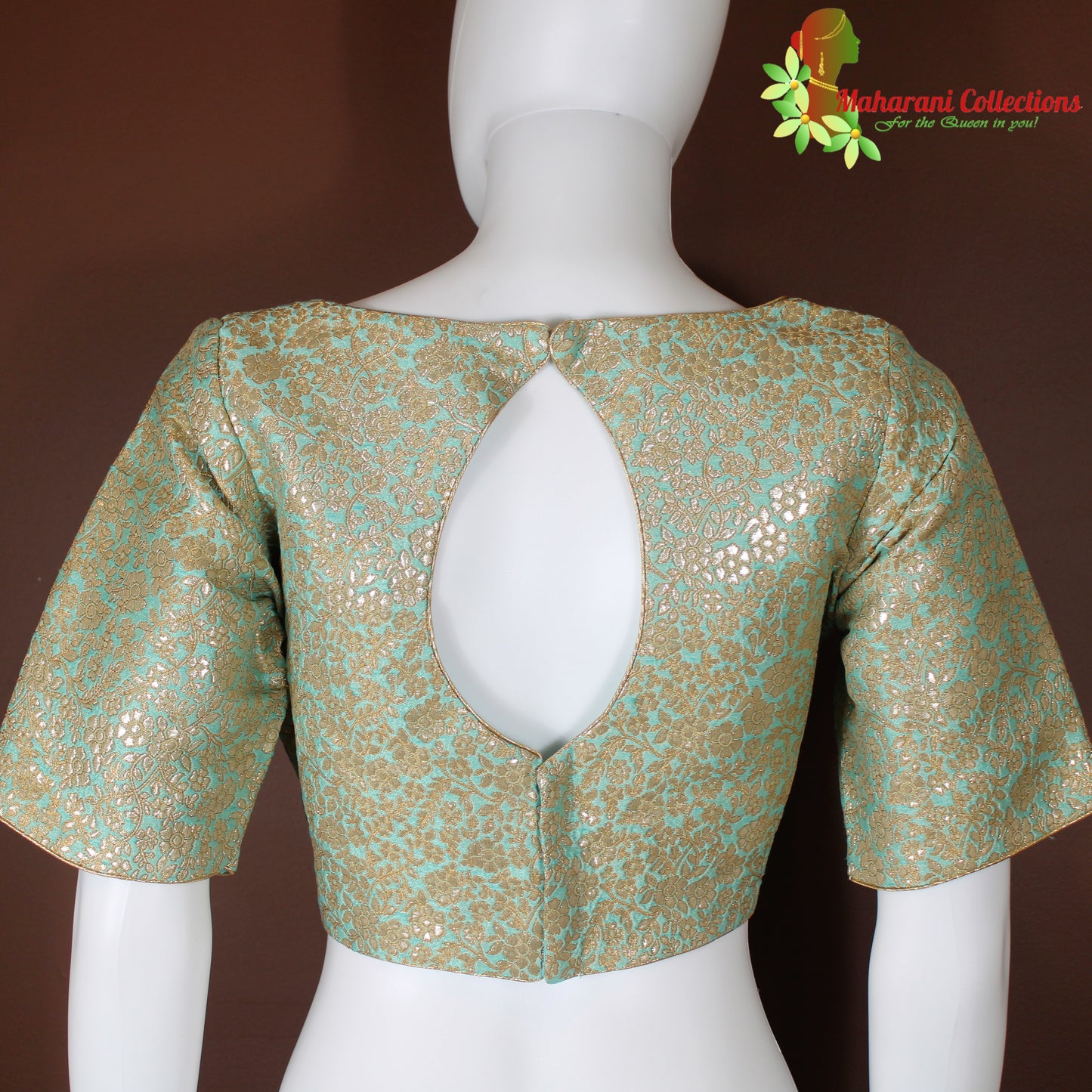 Maharani's Banarasi Silk Golden Zari Blouse - Sea Green