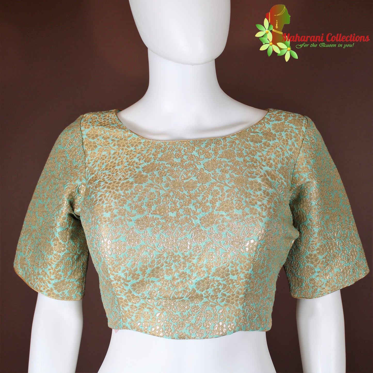 Maharani's Banarasi Silk Golden Zari Blouse - Sea Green