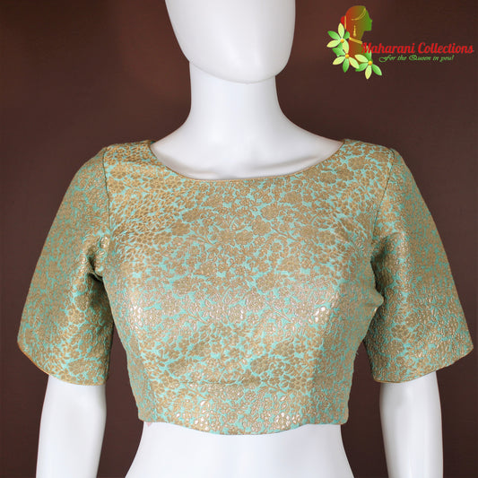 Maharani's Banarasi Silk Golden Zari Blouse - Sea Green