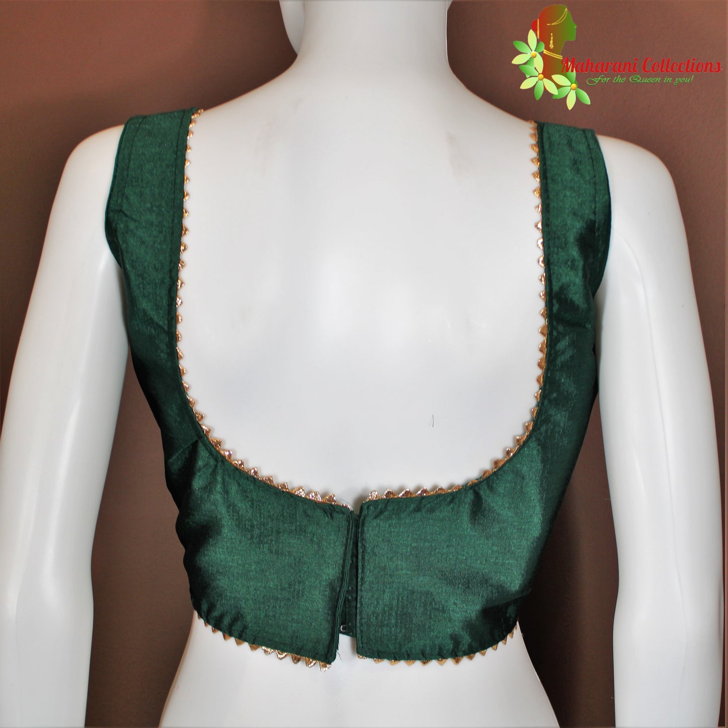Maharani's Linen Silk Designer Blouse - Green