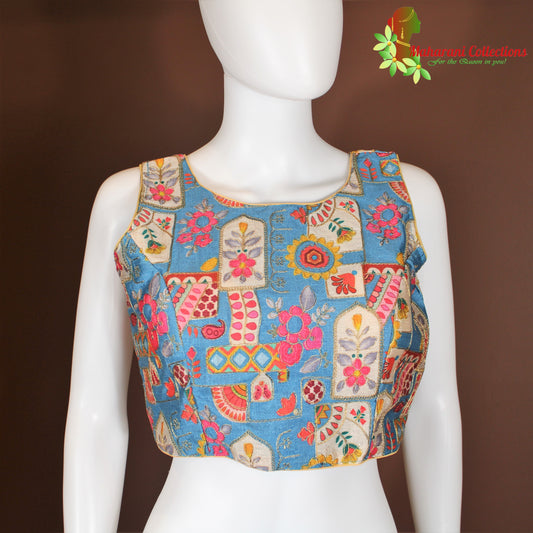 Maharani's Cotton Floral Blouse - Blue
