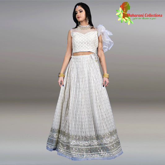 Maharani's Net Embroidered Designer Lehenga Choli - Off White