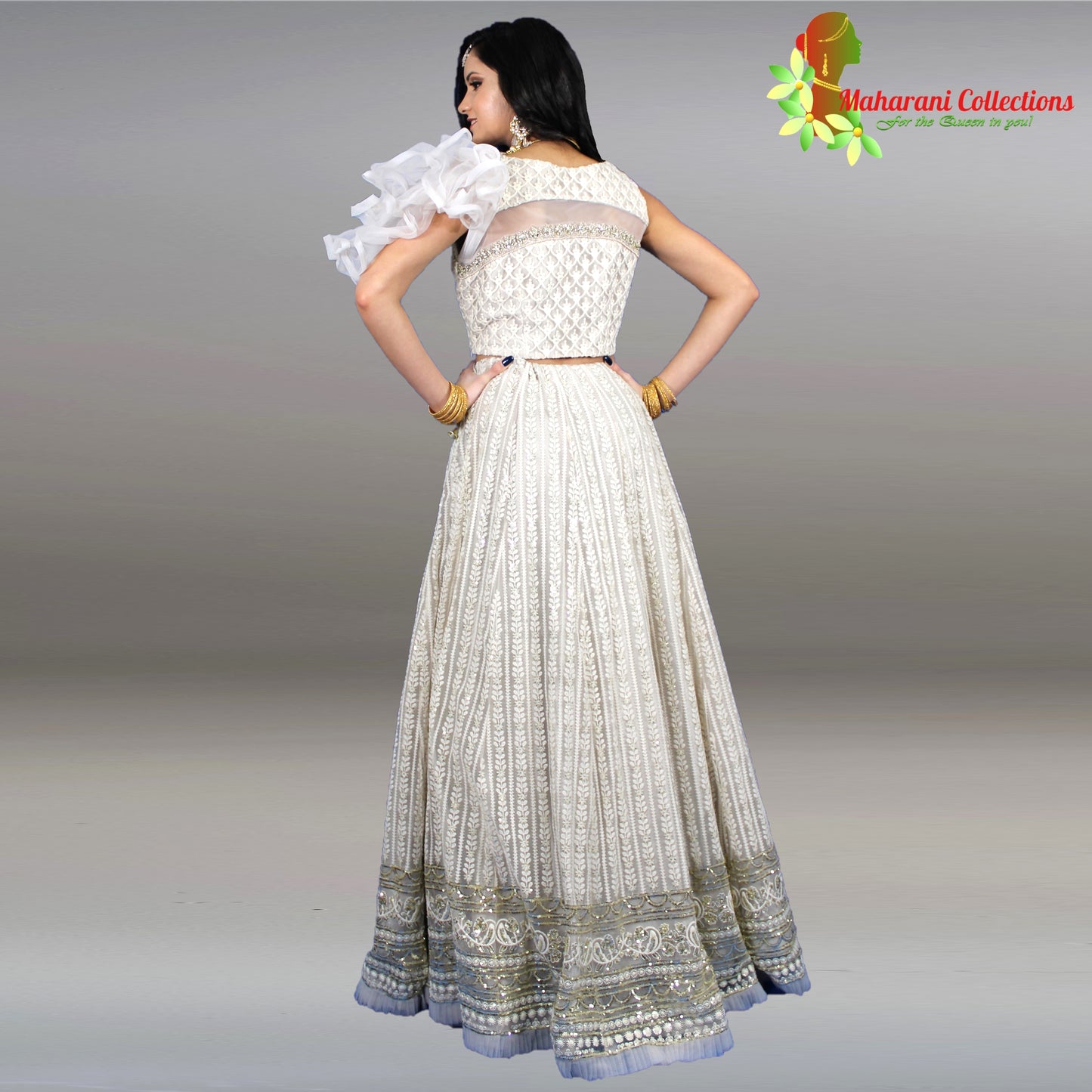 Maharani's Net Embroidered Designer Lehenga Choli - Off White