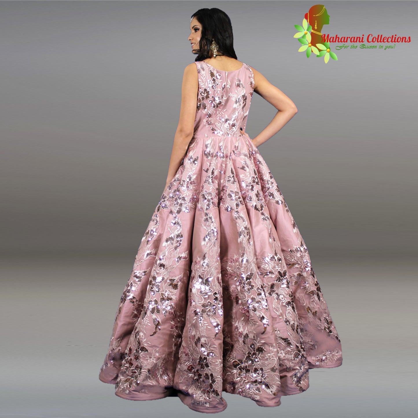 Designer Ball (Princess) Gown - Purple with Pearl and Sequins Work