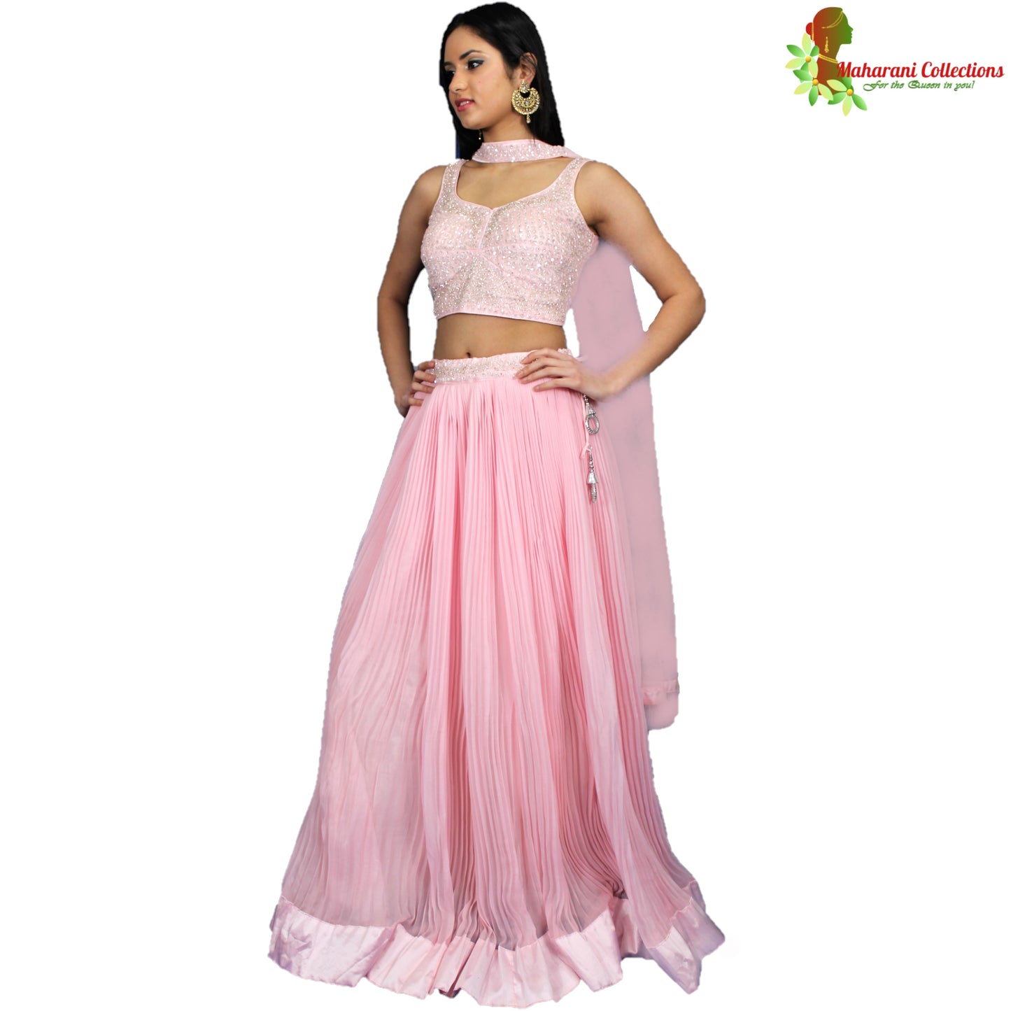 Designer Silk Lehenga Choli - Pink with Sequins and Silve Zari Embroidery