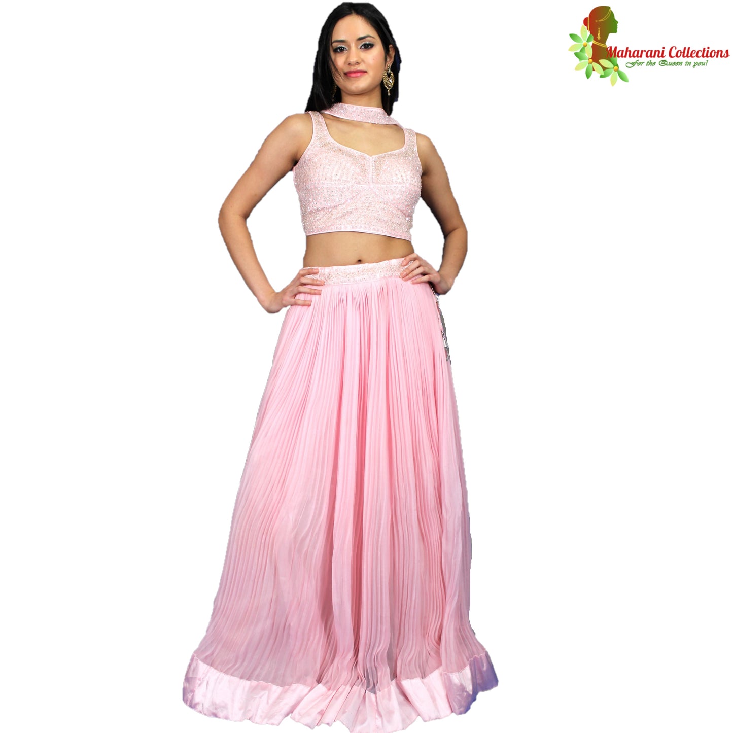 Designer Silk Lehenga Choli - Pink with Sequins and Silve Zari Embroidery