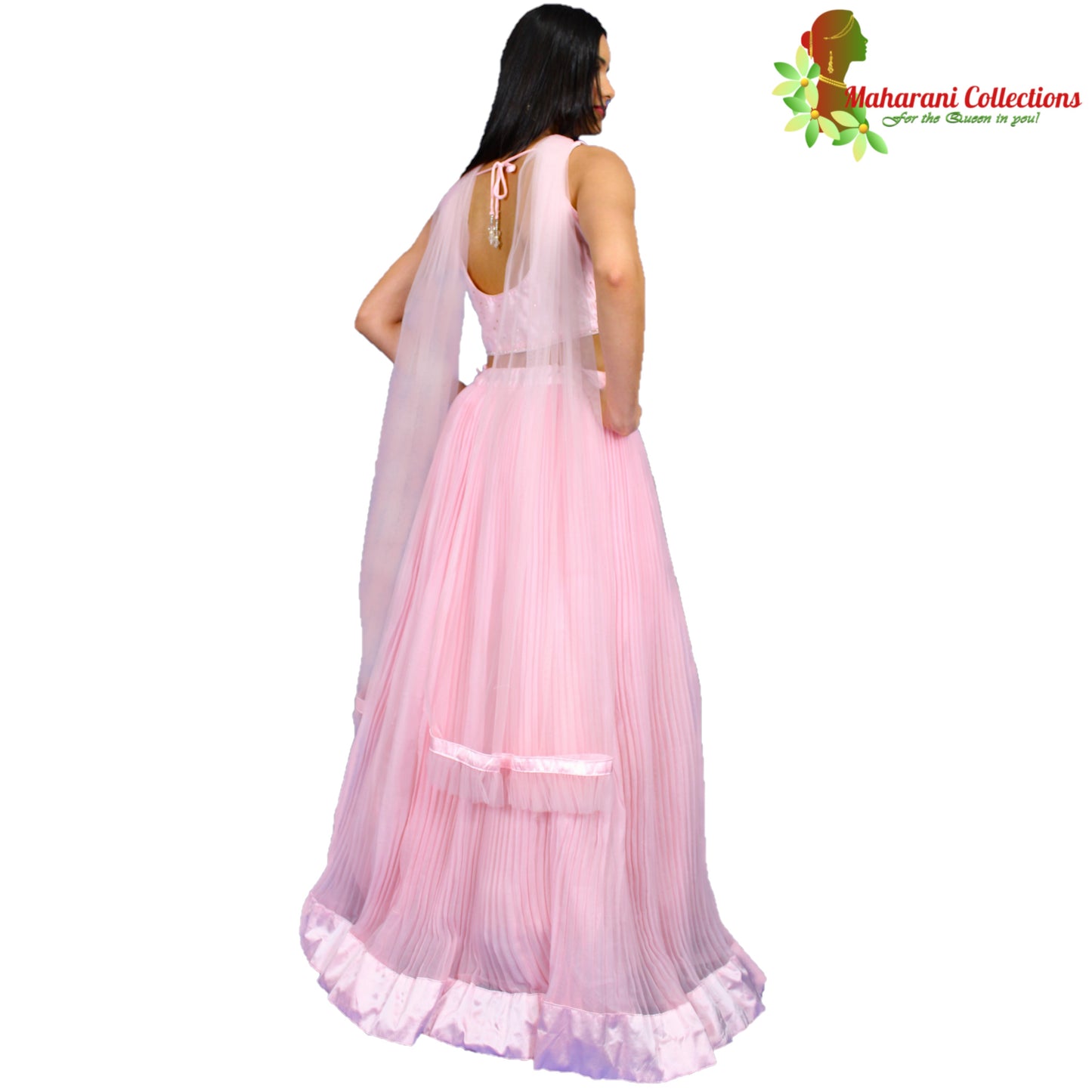 Designer Silk Lehenga Choli - Pink with Sequins and Silve Zari Embroidery