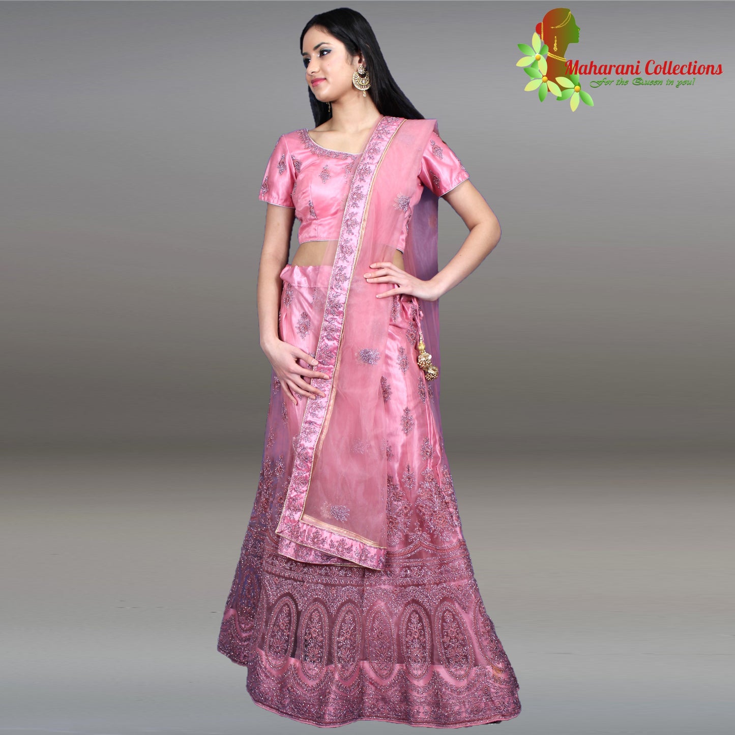 Designer Net-Silk Lehenga - Purple with Zari and Sequins Embroidery