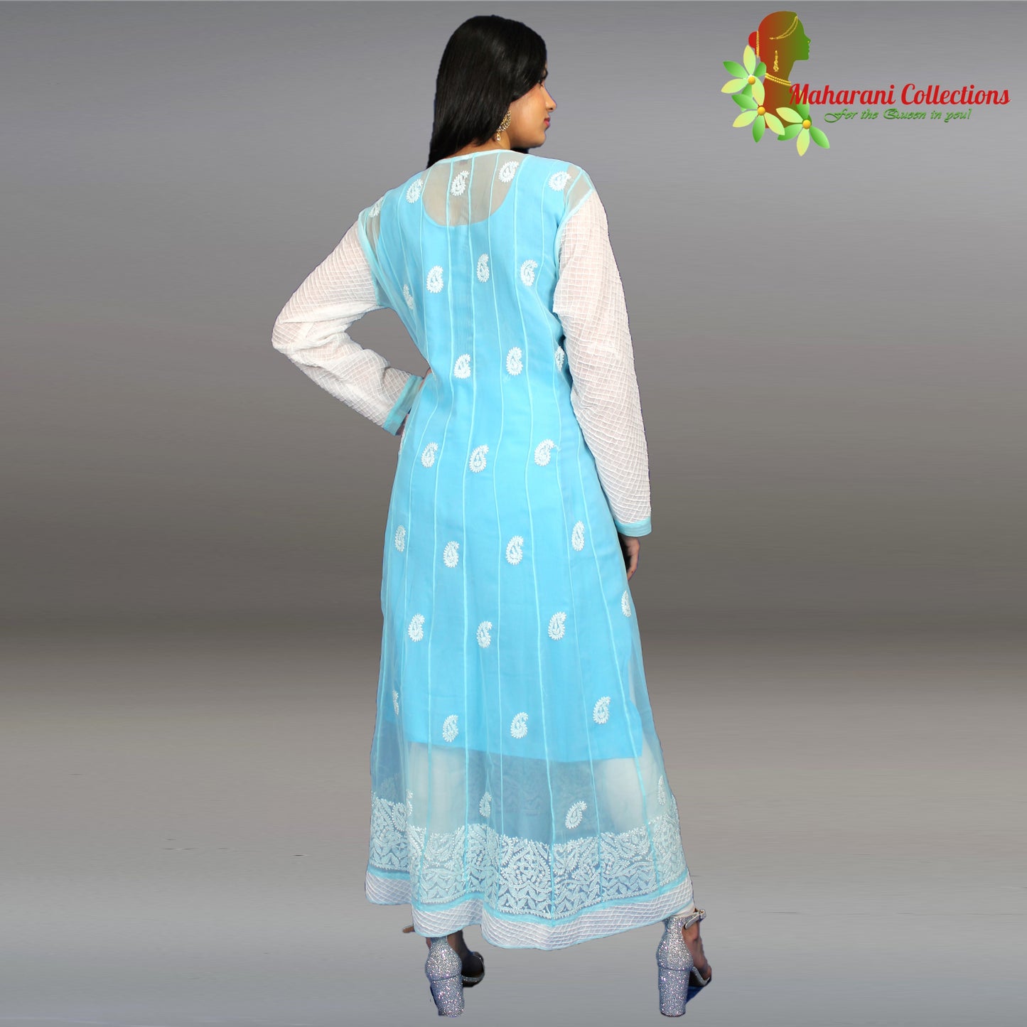 Maharani's Lucknowi Chikankari Anarkali Suit - Light Blue (XL)