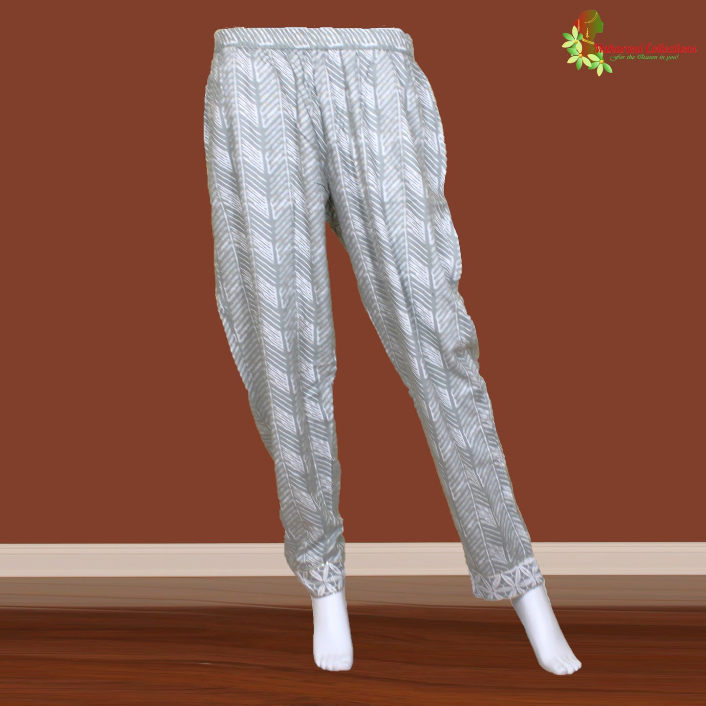 Maharani's Suit with Pants and Dupatta- Pure Muslin Silk - Grey (M)