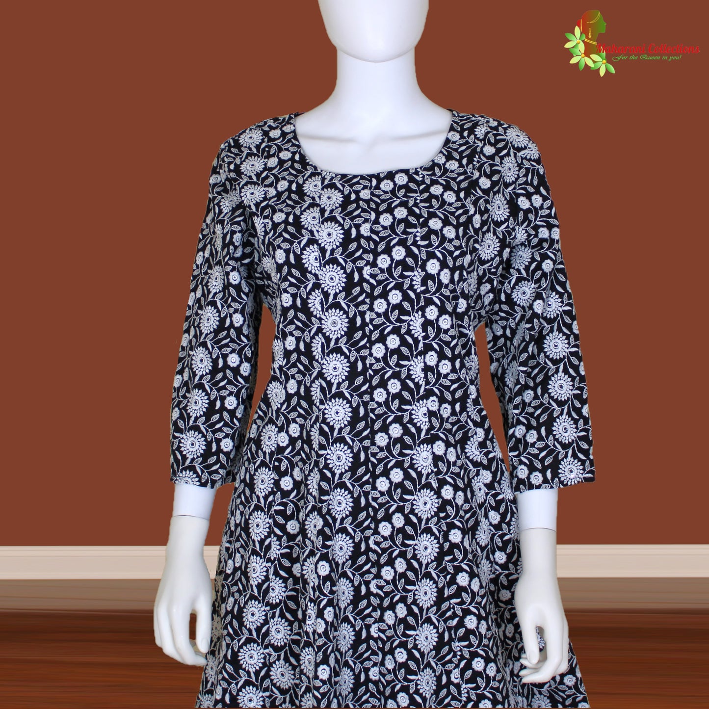 Maharani's Anarkali Suit - Black and White (M) - Pure Cotton