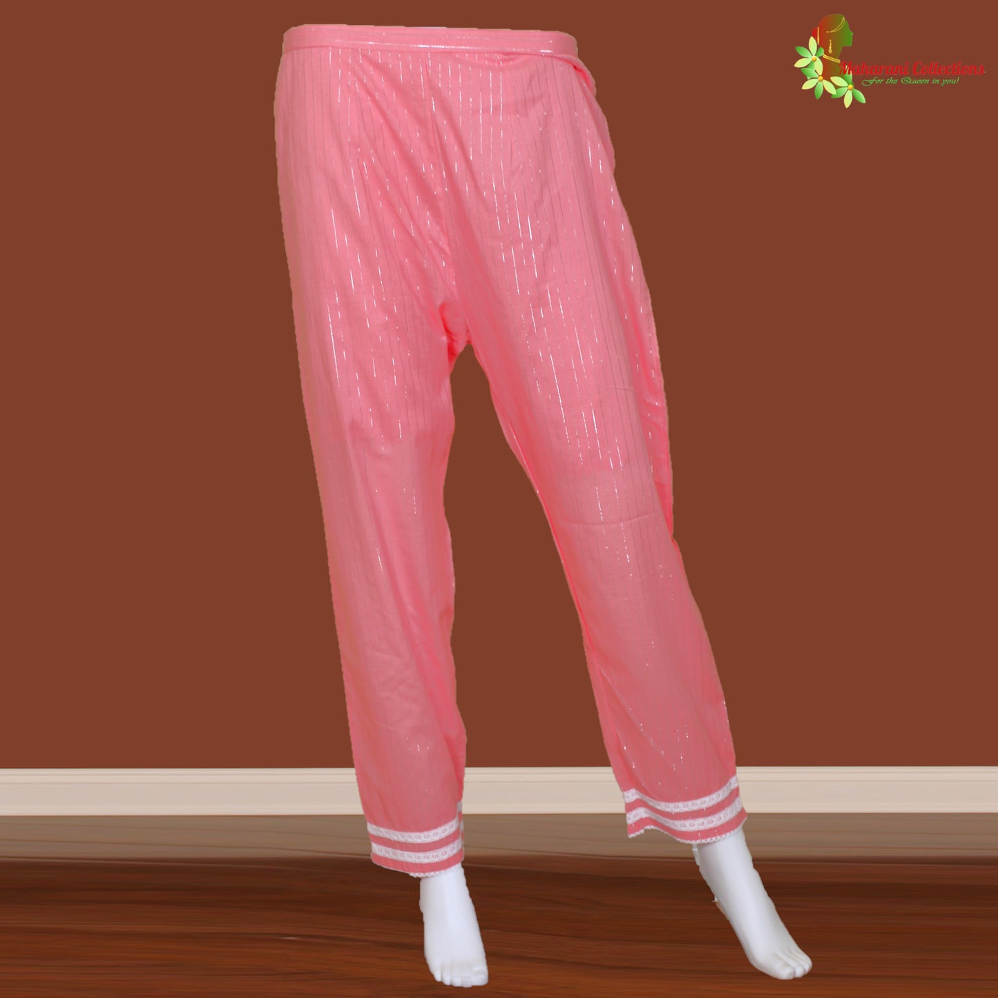 Maharani's Suit with Pants and Dupatta - Peach (L) - Pure Muslin Silk
