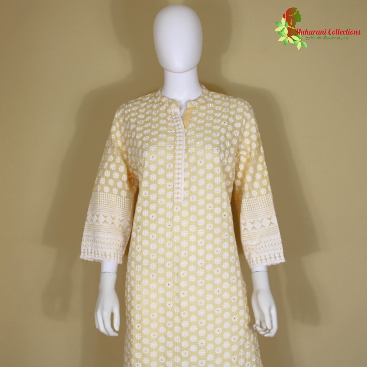 Maharani's Sharara Suit - Light Yellow (L) - Pure Cotton