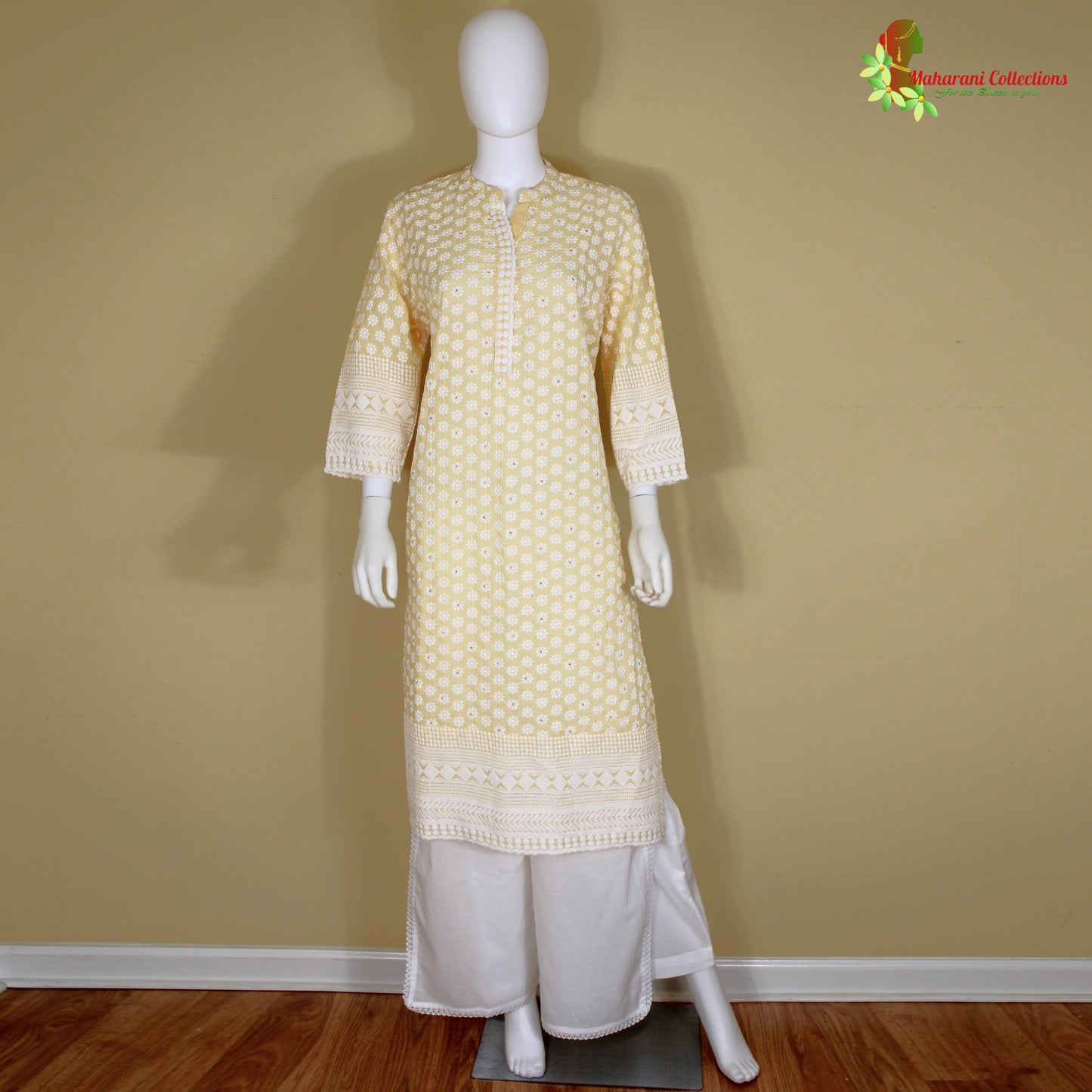 Maharani's Sharara Suit - Light Yellow (L) - Pure Cotton