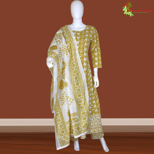 Maharani's Anarkali Suit - Mustard Yellow (L) - Pure Cotton