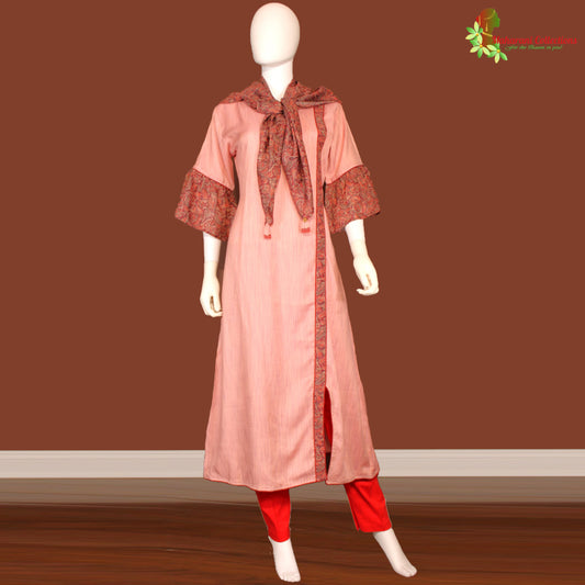 Maharani's Salwar Suit Set - Peach (L) - Cotton Silk