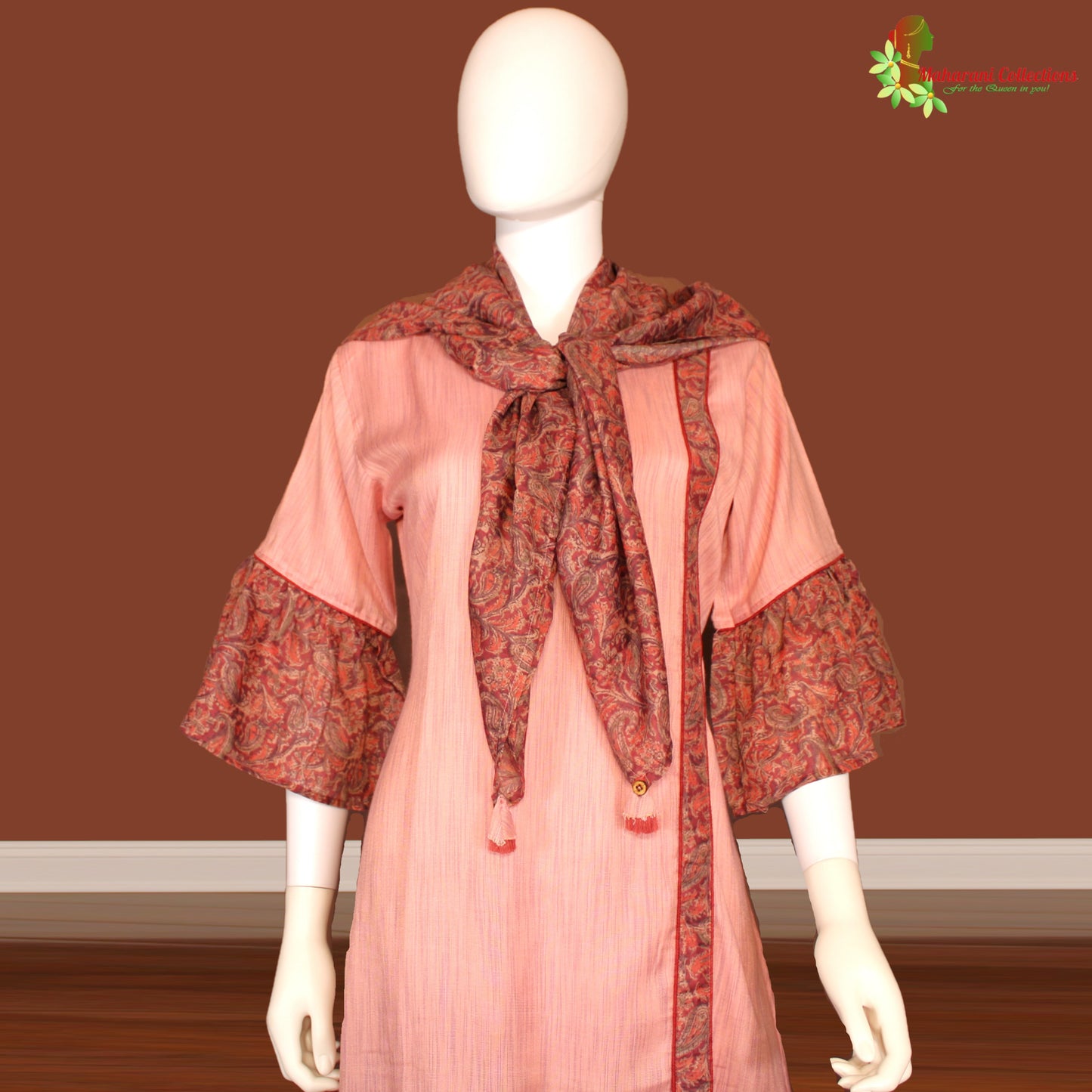 Maharani's Salwar Suit Set - Peach (L) - Cotton Silk