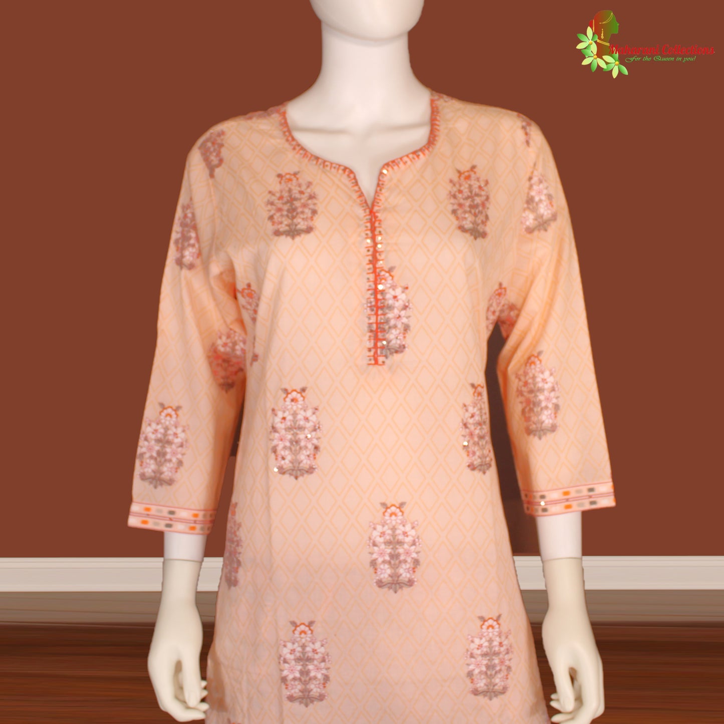 Maharani's Pant Suit Set - Soft Cotton - Peach (L)
