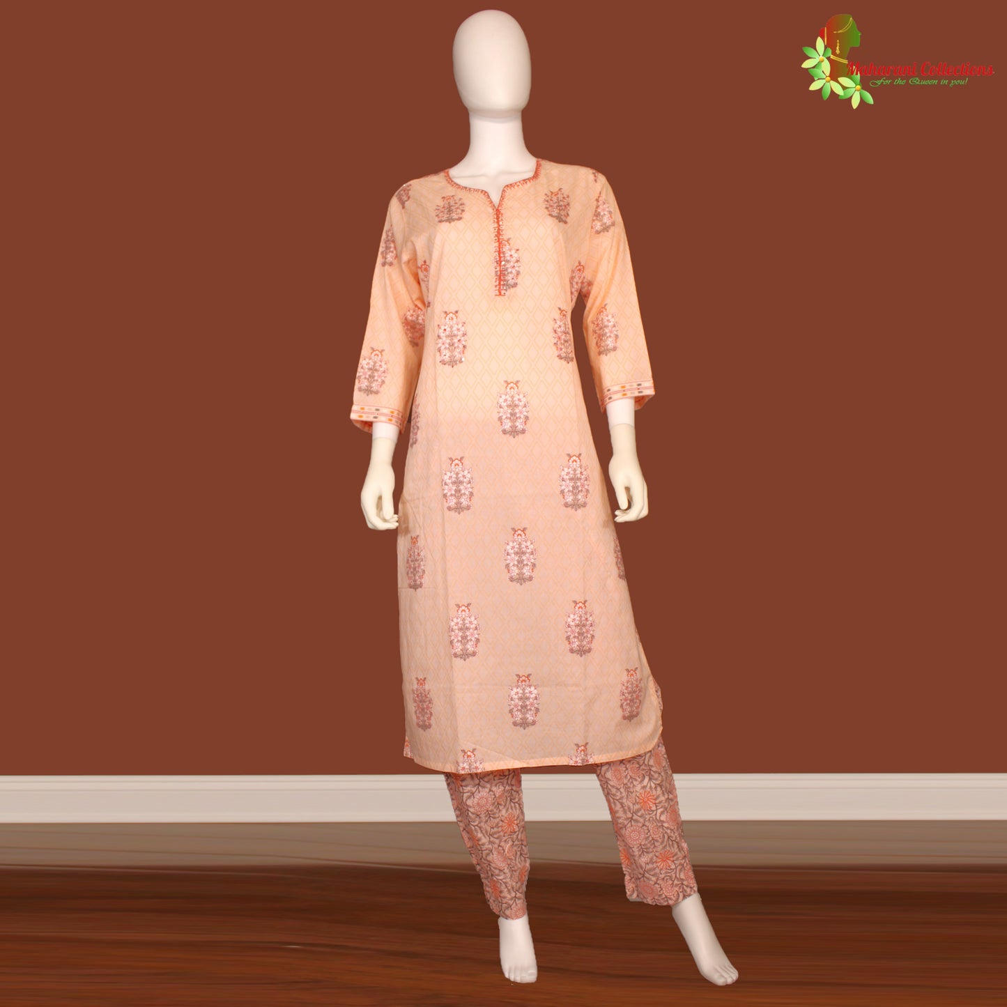 Maharani's Pant Suit Set - Soft Cotton - Peach (L)