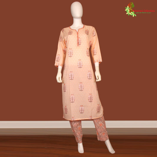 Maharani's Pant Suit Set - Soft Cotton - Peach (L)
